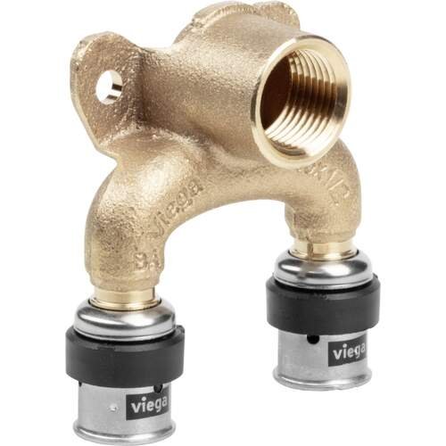 VIEGA Smartpress კედლის ორმაგი ფიტინგი 16 x 1/2" x 16 mm, ბრინჯაო, საპრესი x Rp ხრახნი, Art. 730413