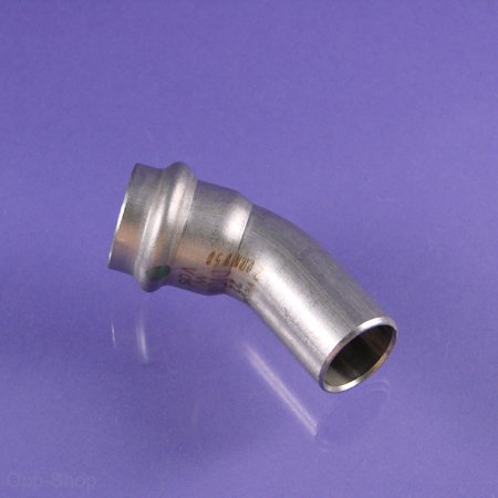 VIEGA Sanpress Inox მუხლი 45°, 28 mm, უჟანგავი ფოლადი, საპრესი x შესაერთებელი ბოლო, Art. 435417