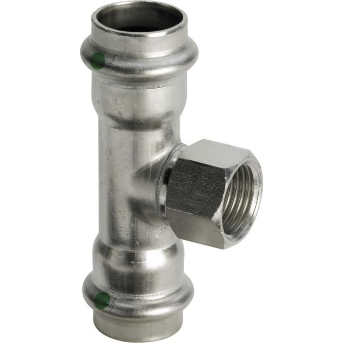 VIEGA Sanpress Inox სამკაპი 28 x 1/2" x 28 mm, უჟანგავი ფოლადი, საპრესი x შიდა ხრახნი, Art. 437190