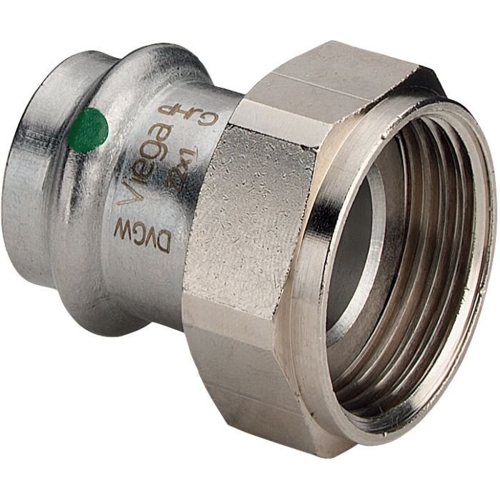 VIEGA Sanpress Inox ჩამხსნელი შეერთება 28 mm x G1, უჟანგავი ფოლადი, საპრესი x ხრახნი, Art. 437633