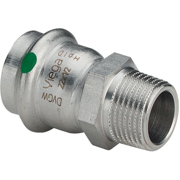 VIEGA Sanpress Inox გადამყვანი 28 x 3/4" (გ/ხ), უჟანგავი ფოლადი, საპრესი x R ხრახნი, Art. 436513