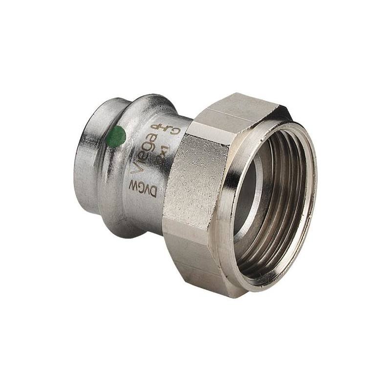 VIEGA Sanpress Inox ჩამხსნელი შეერთება 15 mm x G3/4, უჟანგავი ფოლადი, საპრესი x ხრახნი, Art. 437589